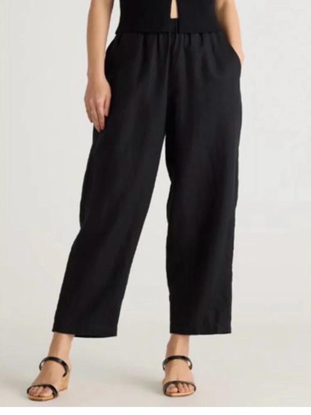 Quince 100% European Linen Pants Black Medium Wide Leg